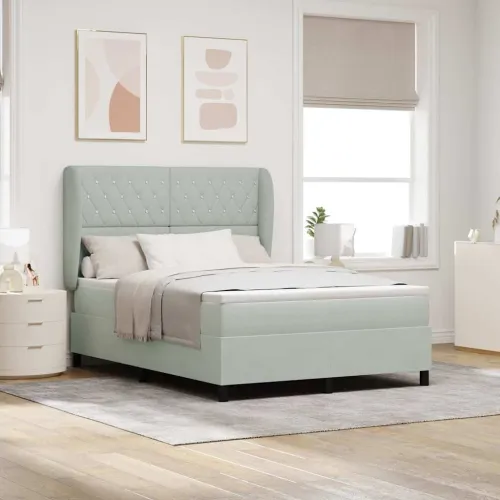 Box spring krevet Svijetlo siva 200 x 160 cm Baršun - Svjetlosiva 160 x 200 cm Kristal s dugmadima Cijena