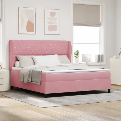 Box spring krevet Ružičasta 200 x 180 cm Baršun - Ružičasta 180 x 200 cm Kristal s dugmadima Cijena