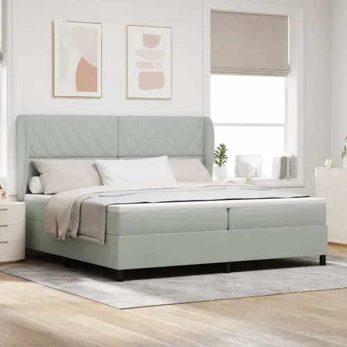 Box spring krevet Svijetlo siva 200 x 200 cm Baršun - Svjetlosiva 200 x 200 cm Kristal s dugmadima Cijena