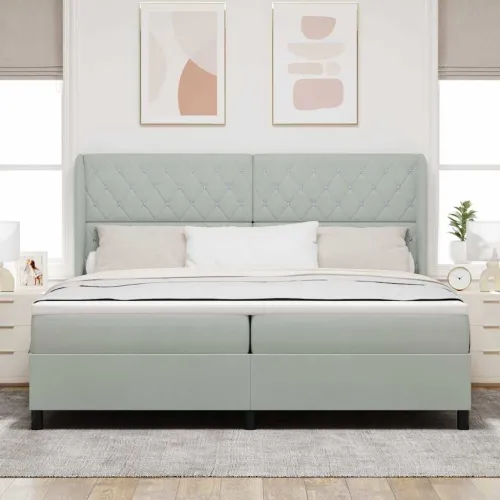 Box spring krevet Svijetlo siva 200 x 200 cm Baršun - Svjetlosiva 200 x 200 cm Kristal s dugmadima Cijena