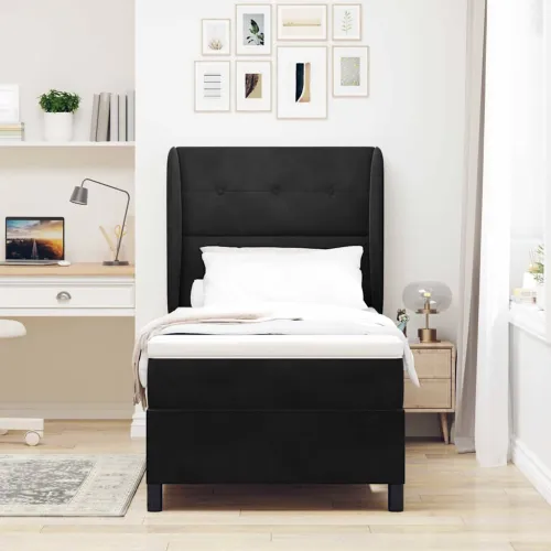 Box spring krevet s uzglavljem Crna 200 x 80 cm Baršun - Crna 80 x 200 cm Prošiveno gumbima Cijena