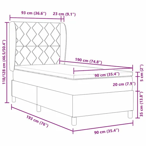 Box spring krevet s jastukom Tamno siva 190 x 90 cm Baršun - Tamno siva 90 x 190 cm Dizajn s rombovima Cijena