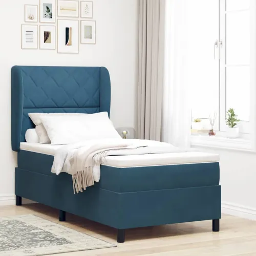 Box spring krevet Tamno plava 190 x 90 cm Baršun - Tamno plava 90 x 190 cm Dizajn s rombovima Cijena