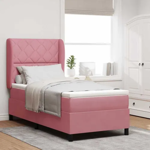 Box spring krevet Ružičasta 190 x 90 cm Baršun - Ružičasta 90 x 190 cm Dizajn s rombovima Cijena