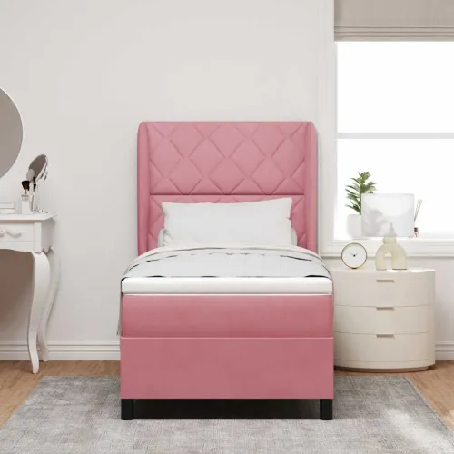Box spring krevet Ružičasta 190 x 90 cm Baršun - Ružičasta 90 x 190 cm Dizajn s rombovima Cijena