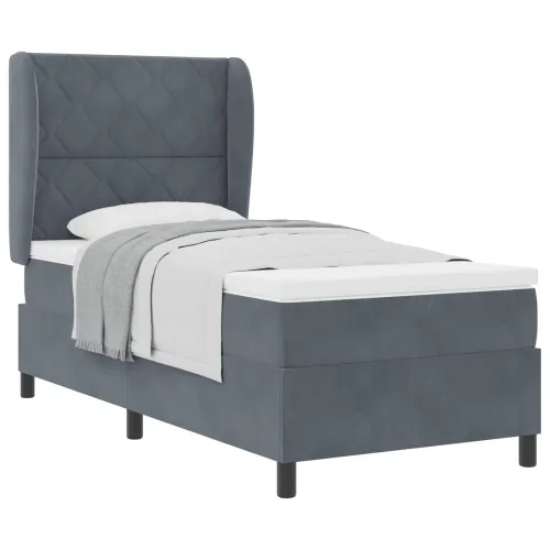 Box spring krevet Tamno siva 200 x 90 cm Baršun - Tamno siva 90 x 200 cm Dizajn s rombovima Cijena