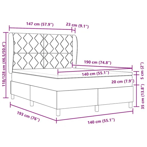Box spring krevet Svijetlo siva 190 x 140 cm Baršun - Svjetlosiva 140 x 190 cm Dizajn s rombovima Cijena
