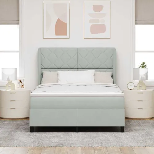 Box spring krevet Svijetlo siva 200 x 140 cm Baršun - Svjetlosiva 140 x 200 cm Dizajn s rombovima Cijena