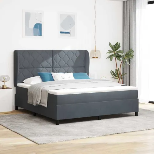 Box spring krevet Tamno siva 200 x 180 cm Baršun - Tamno siva 180 x 200 cm Dizajn s rombovima Cijena