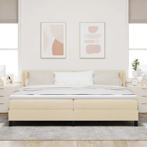 Box spring krevet s uzglavljem Krema 200 x 200 cm tkanina - Krema 200 x 200 cm Dizajn s rombovima Cijena