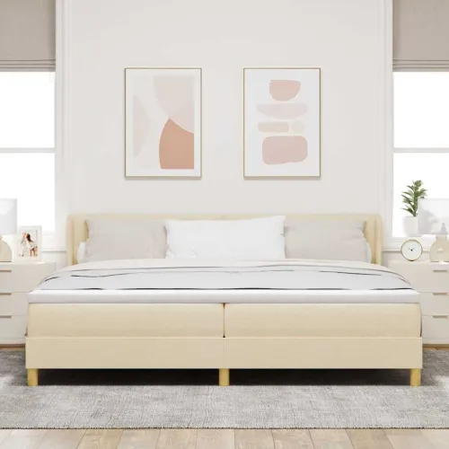 Box spring krevet s uzglavljem Krema 200 x 200 cm tkanina - Krema 200 x 200 cm Prošiveno gumbima Cijena