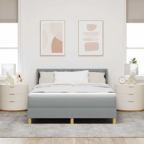 Box spring krevet Svijetlo siva 200 x 160 cm tkanina - Svjetlosiva 160 x 200 cm Dizajn s rombovima Cijena