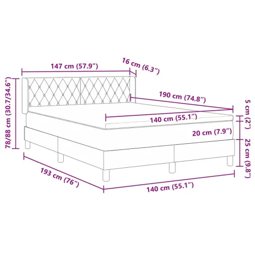 Box spring krevet Tamno siva 190 x 140 cm Baršun - Tamno siva 140 x 190 cm Kristal s dugmadima Cijena