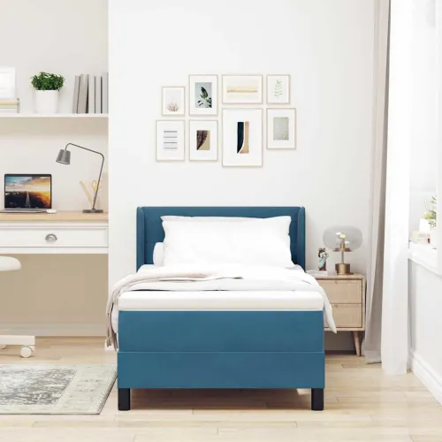 Box spring krevet Tamno plava 200 x 90 cm Baršun - Tamno plava 90 x 200 cm Prošiveno gumbima Cijena