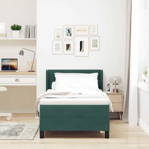 Box spring krevet Tamnozelena 200 x 100 cm Baršun - Tamnozelena 100 x 200 cm Prošiveno gumbima Cijena