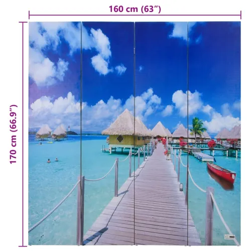 Paravan - Sklopiva sobna pregrada s uzorkom plaže 160 x 170 cm - Plava 4 Cijena
