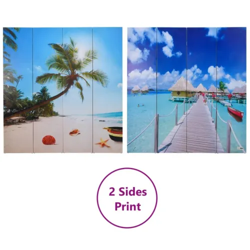 Paravan - Sklopiva sobna pregrada s uzorkom plaže 160 x 170 cm - Plava 4 Cijena