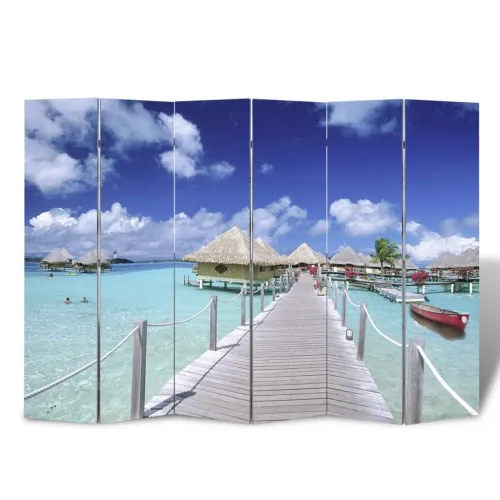 Paravan - Sklopiva sobna pregrada s uzorkom plaže 217 x 170 cm  - Plava 6 Cijena