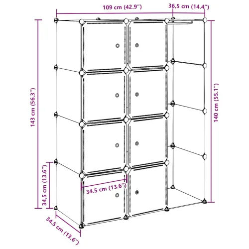 Modularni ormar s 9 odjeljaka 109x36,5x143 cm crno-bijeli  - Crno-bijelo 1 1 9 odjeljka Cijena