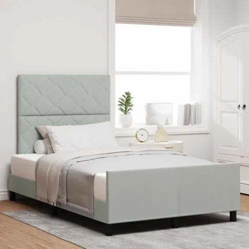 Box spring krevet Svjetlosiva 120 x 190 cm Baršun - Svjetlosiva 120 x 190 cm Dizajn s rombovima Cijena