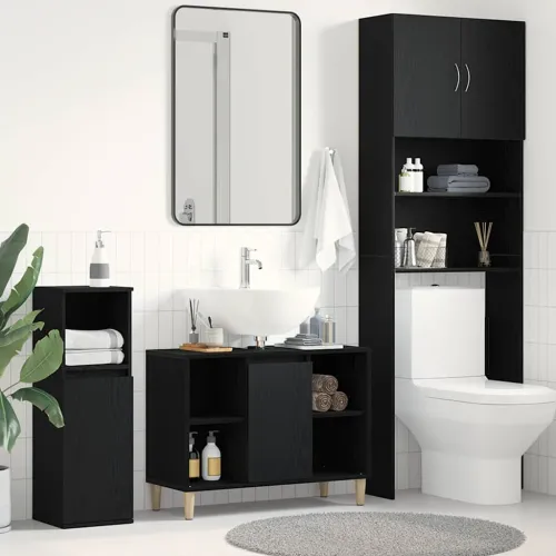Ormarić za Lavabo - Umivaonik crni hrast 80x33x60 cm inženjerski drvo - Crni hrast Cijena