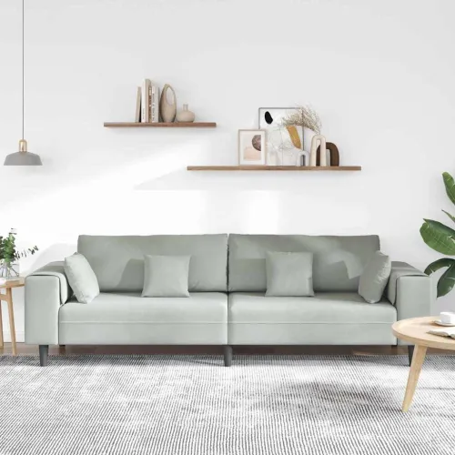 Sofa Svijetlo siva 250 x 77 x 76 cm Baršun - Svjetlosiva bez otomana Cijena