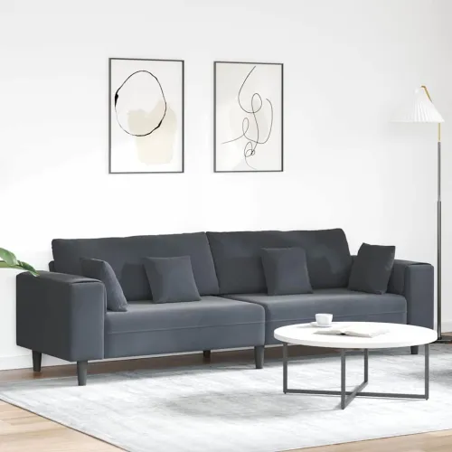Sofa Tamno siva 250 x 77 x 76 cm Baršun - Tamno siva bez otomana Cijena