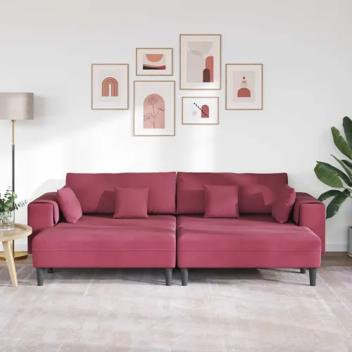 Sofa 3 kom. Vinska crvena Baršun - boja crnog vina s otomanom Cijena