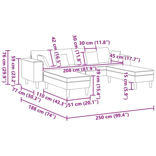 Sofa 3 kom. Žuta Baršun - Žuta s otomanom Cijena