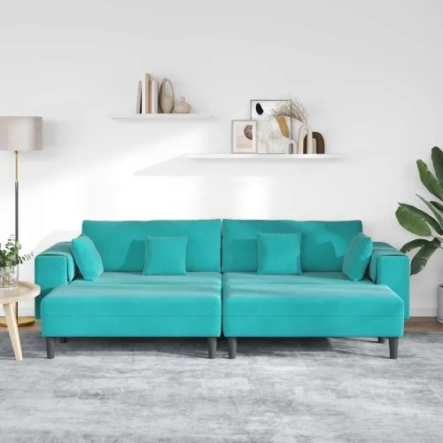 Sofa 3 kom. Tirkizna Baršun - Tirkizna s otomanom Cijena