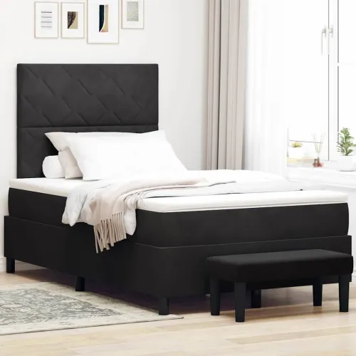 Box spring krevet s uzglavljem Crna 190 x 120 cm Baršun - Crna 120 x 190 cm Dizajn s rombovima Cijena