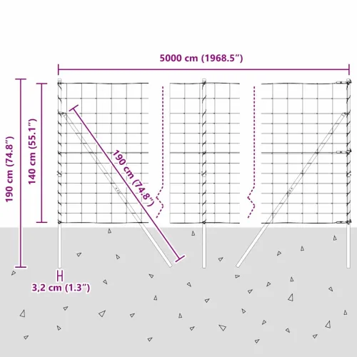 Temeljna zavarena žičana ograda 50 x 1,4 m Pocinčani čelik - 50 x 1,4 m 15 cm (14 žica) Fiksacija na tlo Cijena