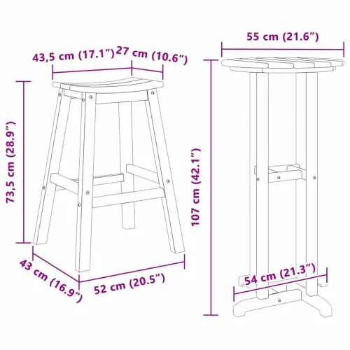 Set bar stolova za vrt 3 kom. Svijetlo siva HDPE - Svjetlosiva Stol +2x stolica Cijena