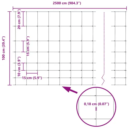 Vanjska divlja ograda s stupovima 25 x 1 m Pocinčani čelik - 25 x 1 m ograda (15 x 20/15/10 cm mreža) Cijena