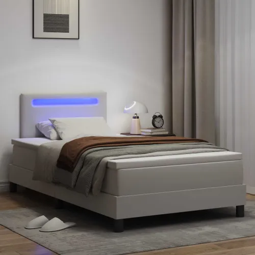 Box spring krevet Bijelo 120 x 200 cm Umjetna koža - Bijelo 120 x 200 cm Jednostavan dizajn s LED Cijena