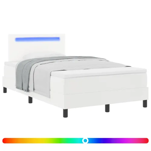 Box spring krevet Bijelo 120 x 200 cm Umjetna koža - Bijelo 120 x 200 cm Jednostavan dizajn s LED Cijena