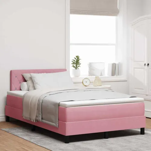 Box spring krevet s madracem Ružičasta 120 x 190 cm Baršun - Ružičasta 120 x 190 cm Kristal s dugmadima Cijena