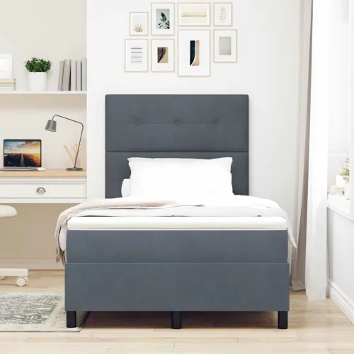 Box spring krevet Tamno siva 120 x 190 cm Baršun - Tamno siva 120 x 190 cm Prošiveno gumbima Cijena