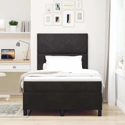 Box spring krevet s uzglavljem Crna 120 x 190 cm Baršun - Crna 120 x 190 cm Dizajn s rombovima Cijena