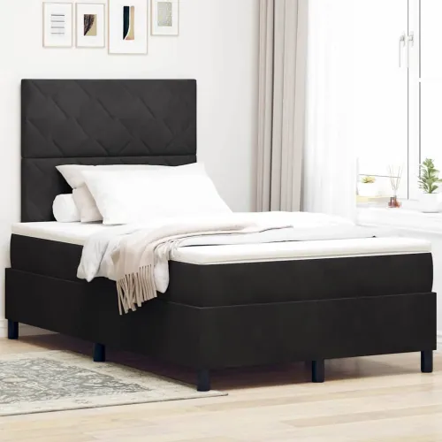Box spring krevet s uzglavljem Crna 120 x 190 cm Baršun - Crna 120 x 190 cm Dizajn s rombovima Cijena