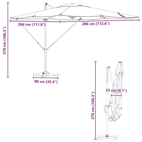 Roma Suncobran Crvena 286 x 284 x 265 cm Aluminij i poliester - Bordo crvena Cijena