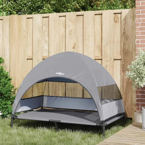 Povišeni krevet za pse 127 x 81 x 108 cm Tkanina i čelik - Svjetlosiva Cijena
