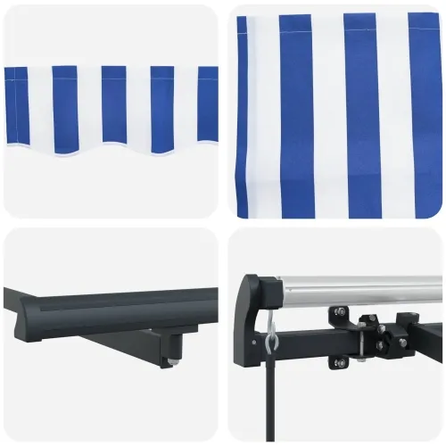 Povlačiva tenda Plava 400 x 200 cm tkanina - Plava i bijela (antracitni okvir) 4 x 2 m Ručna Cijena