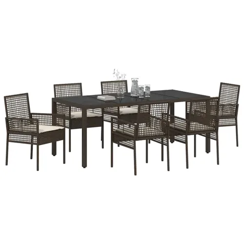 Vrtni set za objed 7 kom. Smeđa poliratan - 6-sjedalna Smeđa i krem ​​bijela 190 x 90 x 75 cm Cijena