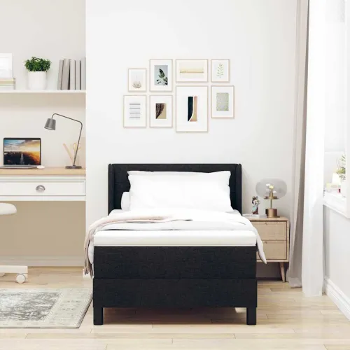 Box spring krevet s uzglavljem Crna 200 x 90 cm tkanina - Crna 90 x 200 cm Prošiveno gumbima Cijena
