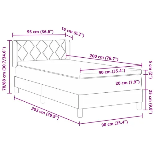 Box spring krevet s uzglavljem Crna 200 x 90 cm tkanina - Crna 90 x 200 cm Dizajn s rombovima Cijena