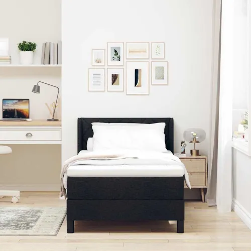 Box spring krevet s jastukom Crna 200 x 100 cm tkanina - Crna 100 x 200 cm Dizajn s rombovima Cijena