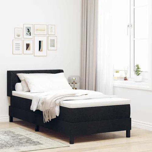 Box spring krevet s jastukom Crna 200 x 100 cm tkanina - Crna 100 x 200 cm Dizajn s rombovima Cijena