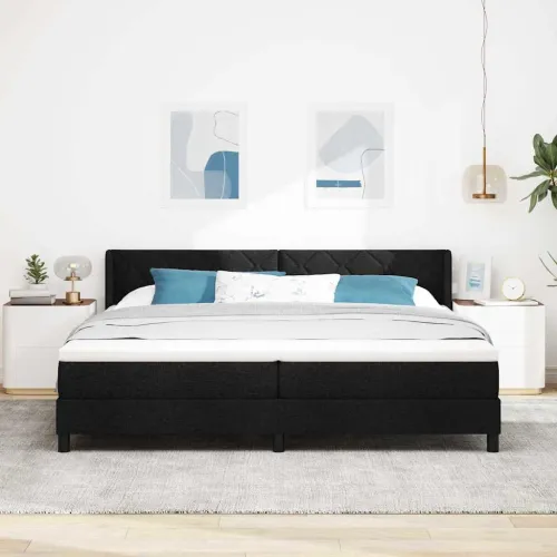 Box spring krevet s uzglavljem Crna 200 x 200 cm tkanina - Crna 200 x 200 cm Dizajn s rombovima Cijena