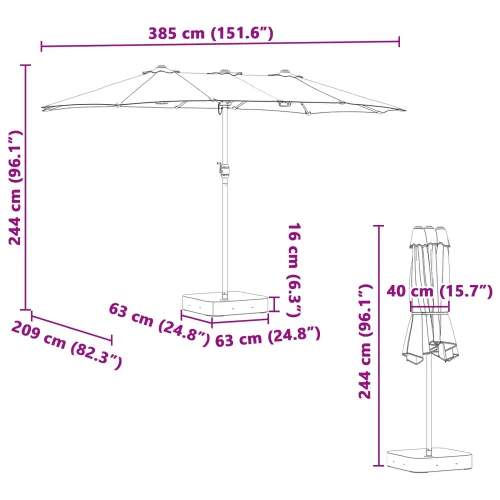 Vrtni suncobran Crna 385 x 209 x 244 cm Poliester - Crna Cijena